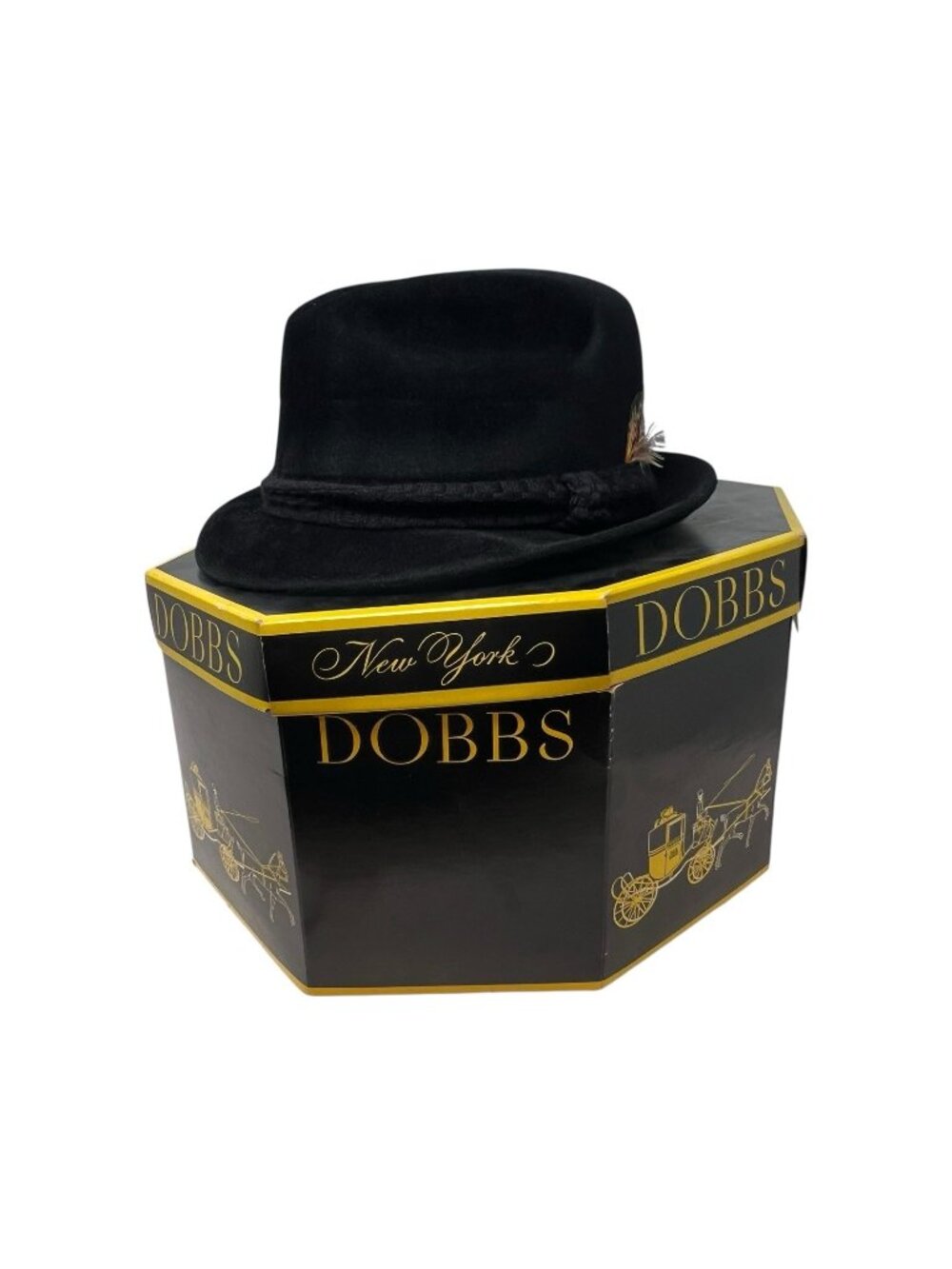 Dobbs Fifth Avenue New York 7 1/4 Black Velvet Fedora Hat Cap w/ Original Box